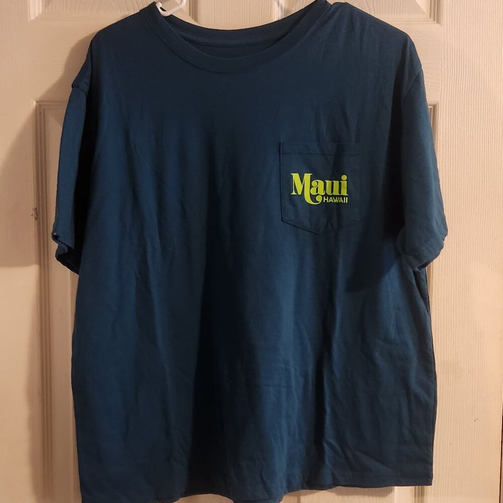 Maui Hawaii Aloha Souvenir Graphic Pocket T-Shirt Teal Blue